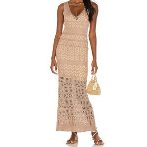 TAN CROCHET MAXI DRESS w/ SLIP